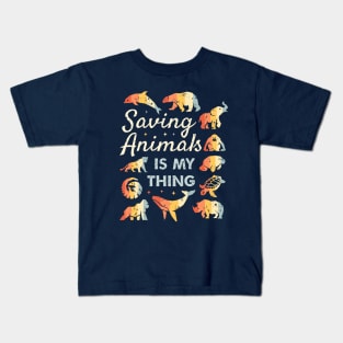 Saving Animals Is My Thing - Retro Endangered Animals Kids T-Shirt